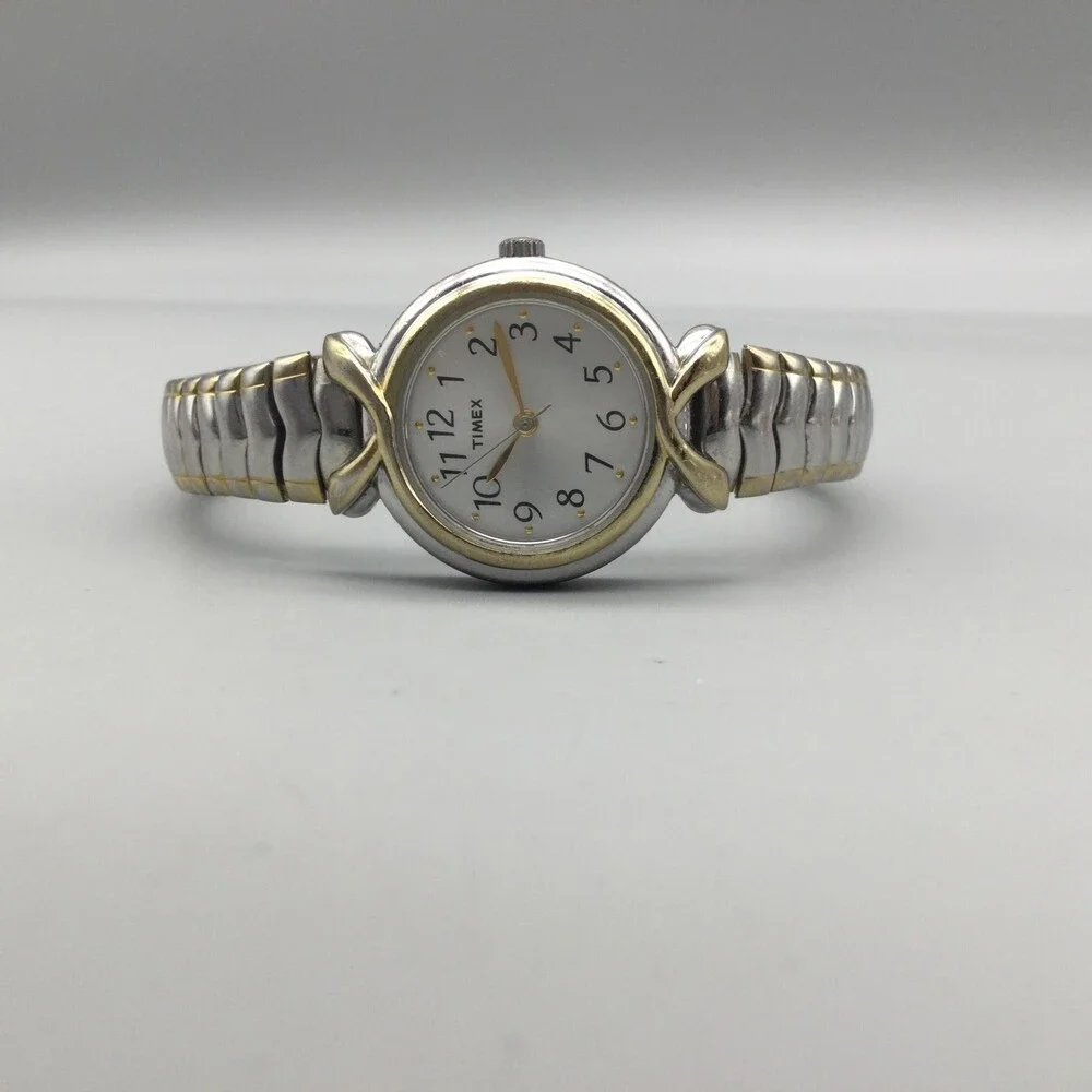 Vintage Timex Womens Watch 25mm Silver Gold Two Tone Expansion New Battery